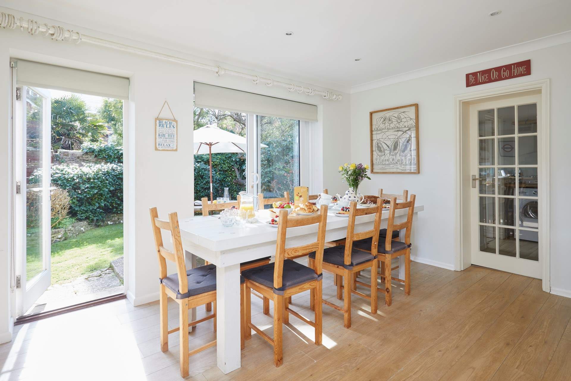 A lovely gathering spot for family meals, the dining-area seats up to eight people.