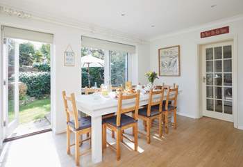 A lovely gathering spot for family meals, the dining-area seats up to eight people.