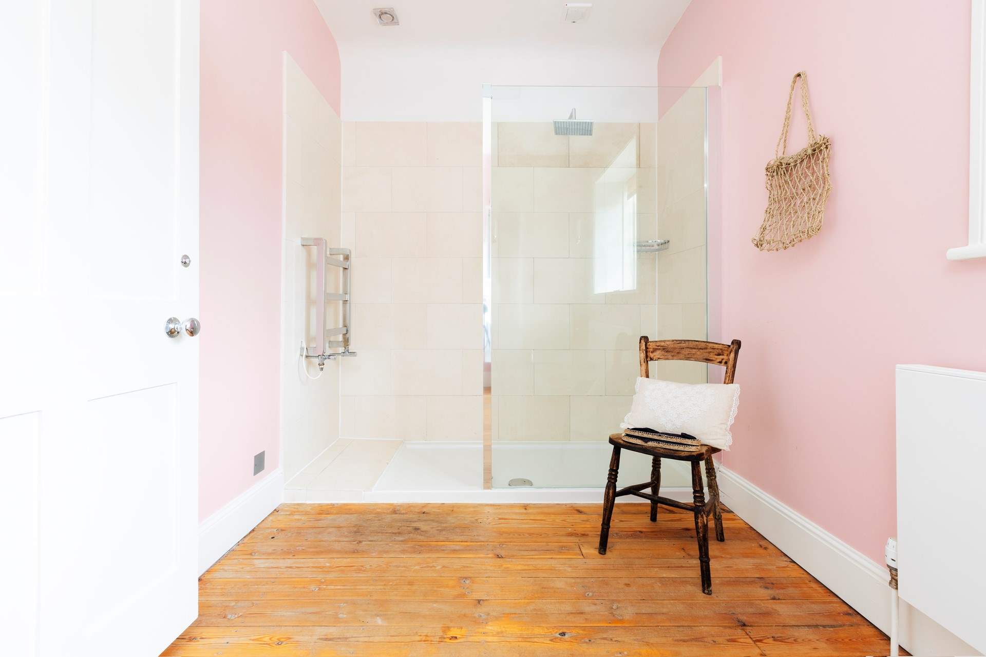 With a fabulous walk-in shower.