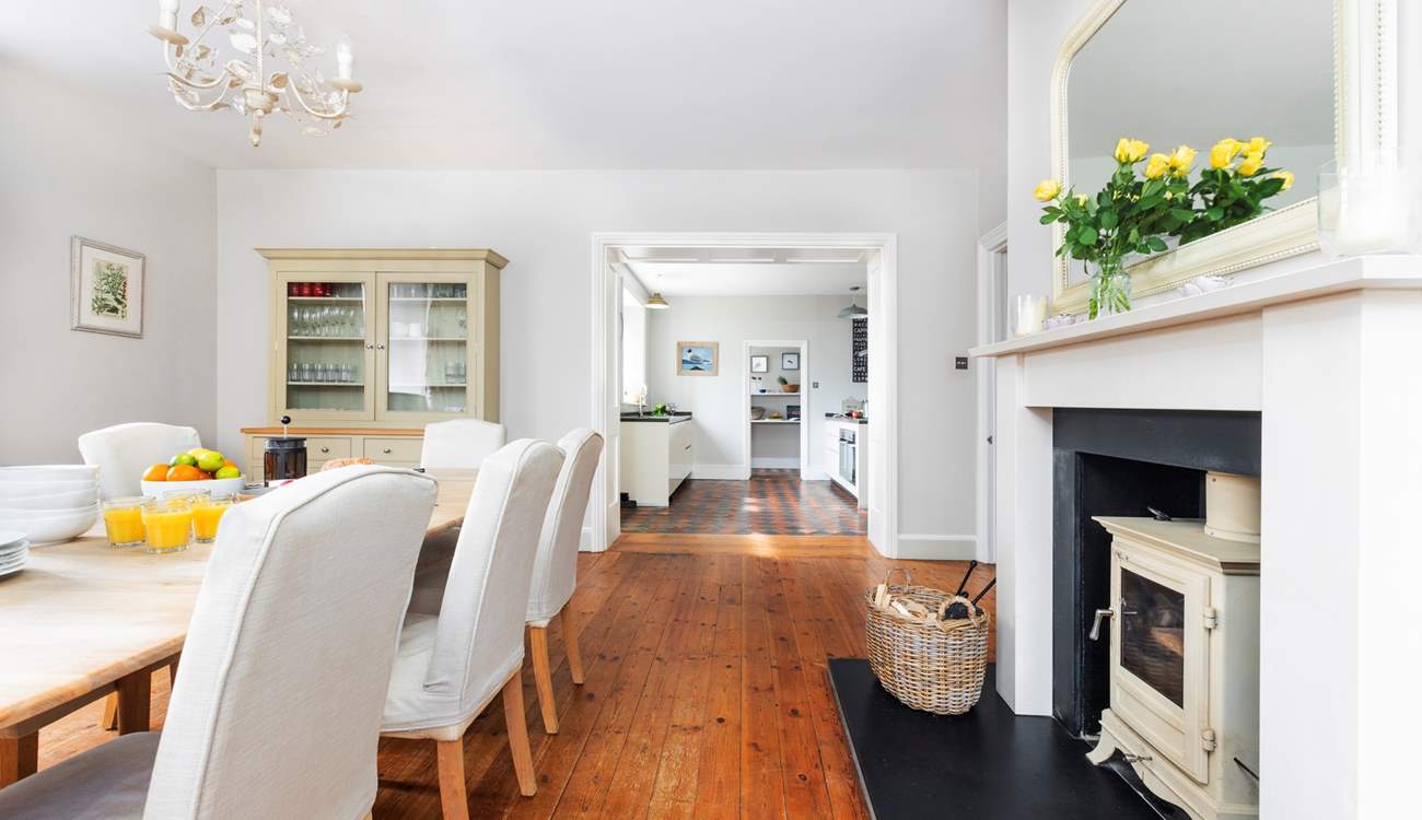 The dining-room leads into the kitchen, perfect for sociable dining. 