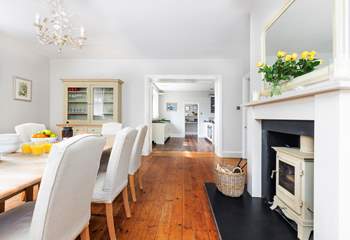 The dining room leads into the kitchen, perfect for sociable dining. 