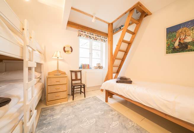 The third bedroom is perfect for the children. Please note the ladder is blocked off to restrict access and not for guests' use.
