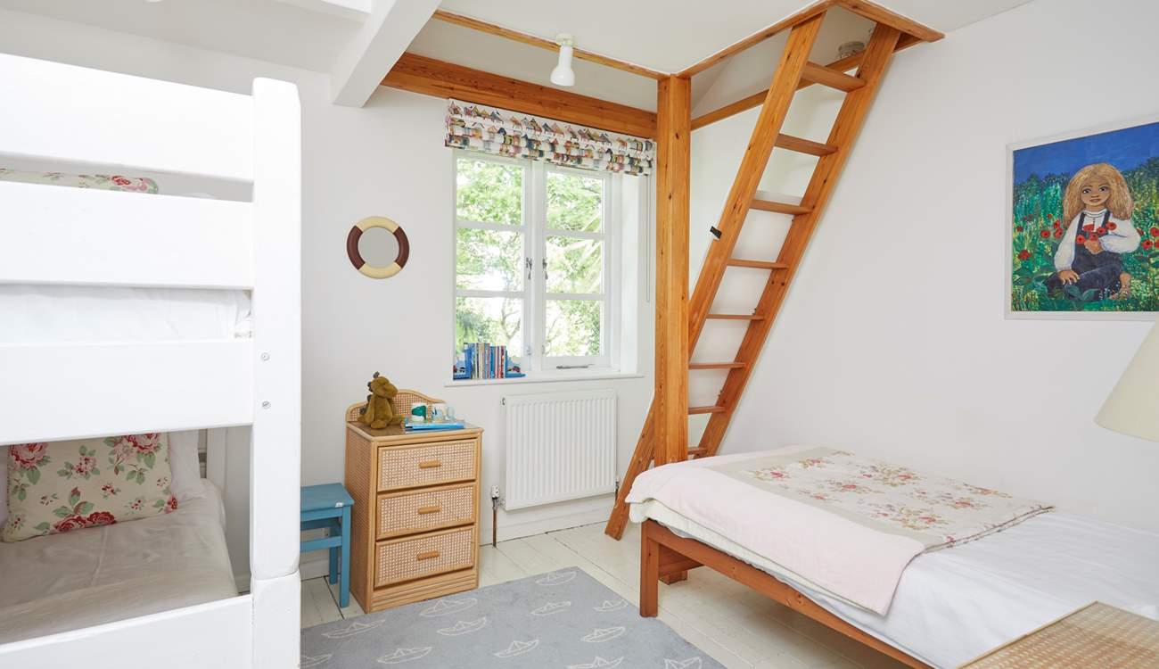 The third bedroom is perfect for the children. Please note the ladder is blocked off to restrict access and not for guests' use.