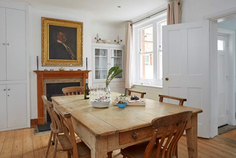 This wonderful wooden table, seating eight, is perfect for family meals.