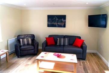 Large TV with Freeview and a DVD player.