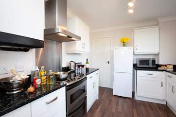 The spacious modern kitchen.