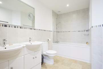 En suite bathroom with spa bath.