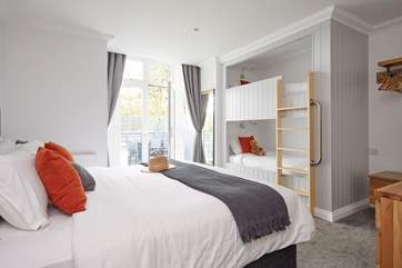 The main bedroom/family room with super-king double bed and built in bunk beds for the younger ones.