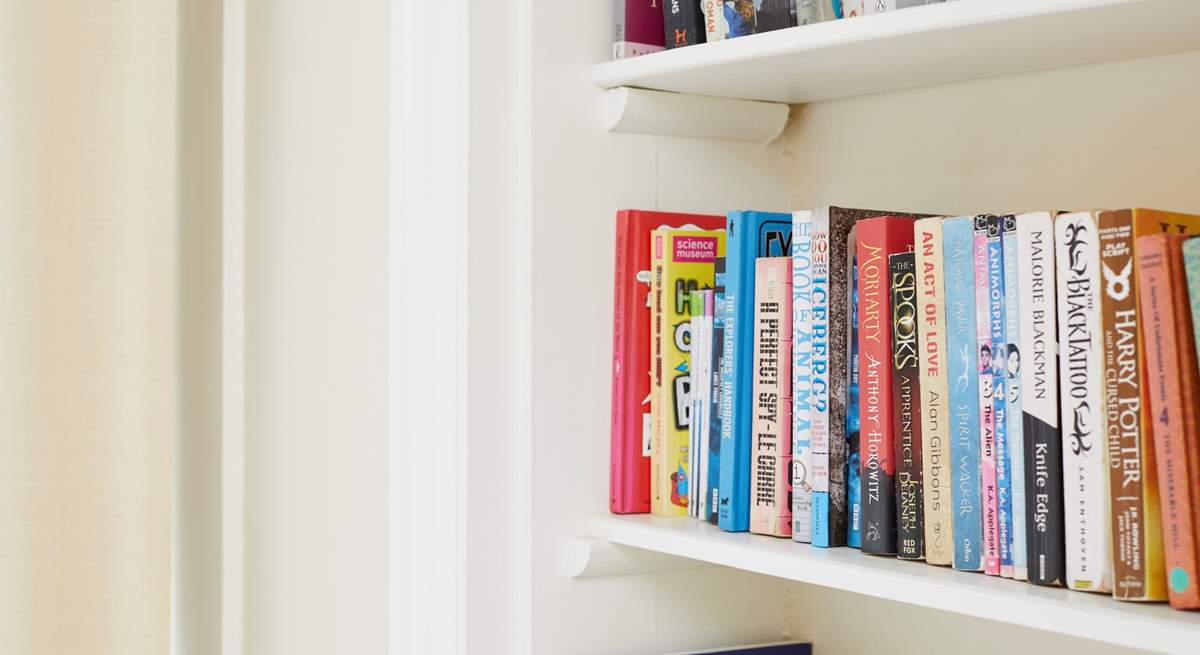 There are plenty of books to choose from in the twin bedroom. 