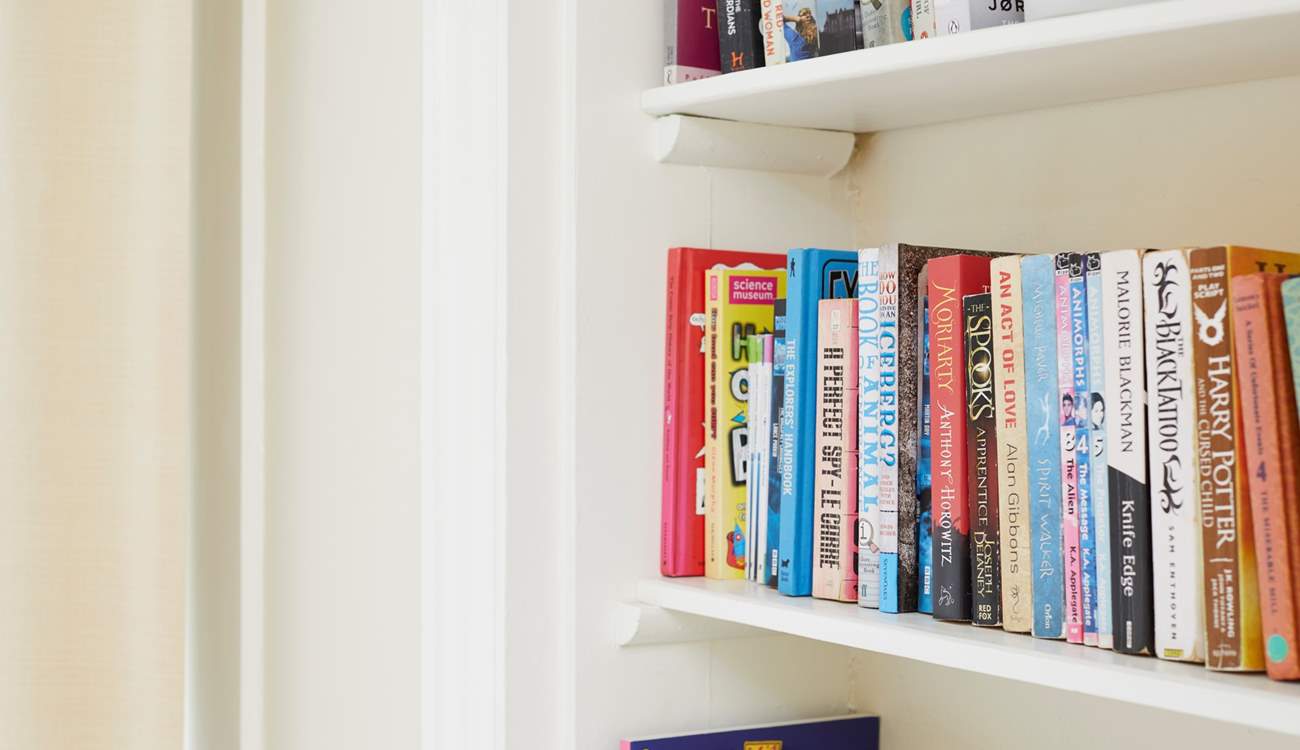 There are plenty of books to choose from in the twin bedroom. 
