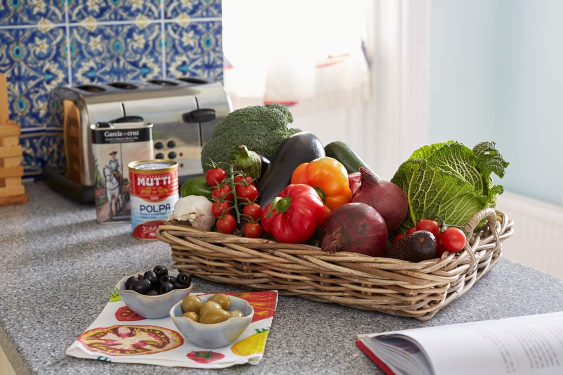 Fresh produce to make up a tasty ratatouille.