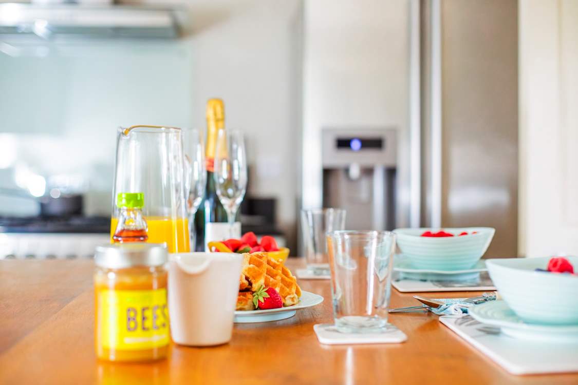 Bucks fizz and artisans honey with your waffles make for a celebratory breakfast.