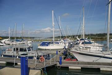 Island harbour moorings and The Breeze restaurant.