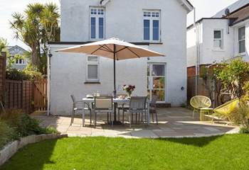 The patio-area is perfect for al fresco dining anytime, day or evening.