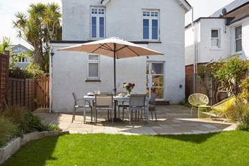 The patio-area is perfect for al fresco dining anytime, day or evening.