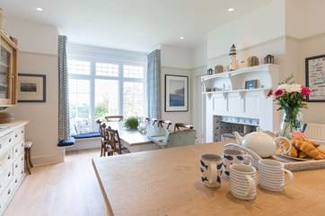 The window seat in the kitchen/diner overlooks the garden.
