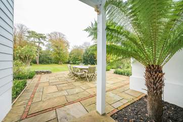 Step out to the private patio area.