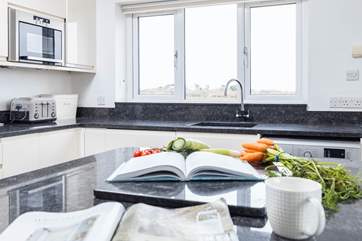 The island is ideal for food prep.