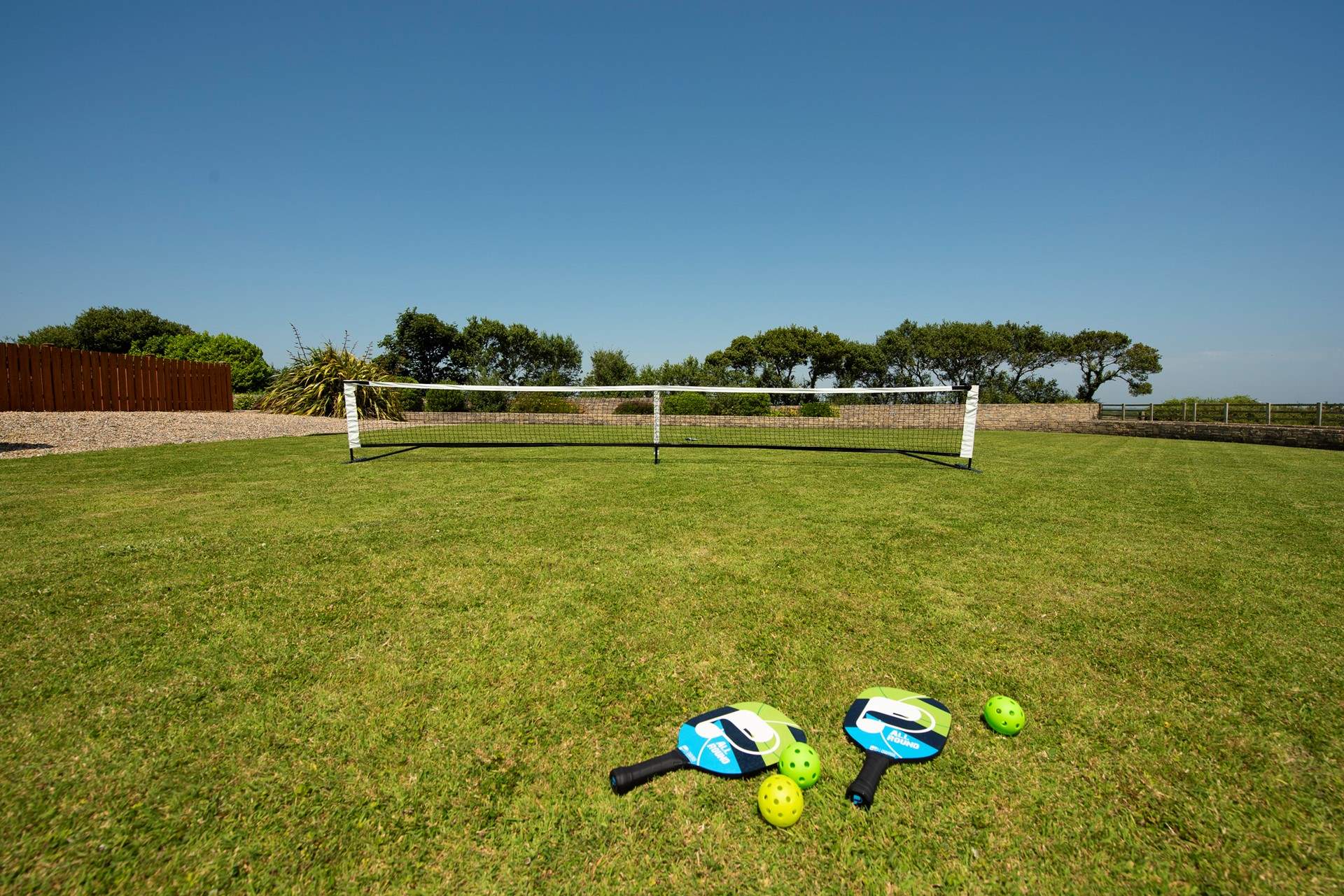 Channel View boasts a pickleball net that can be set up on the lawn or driveway.