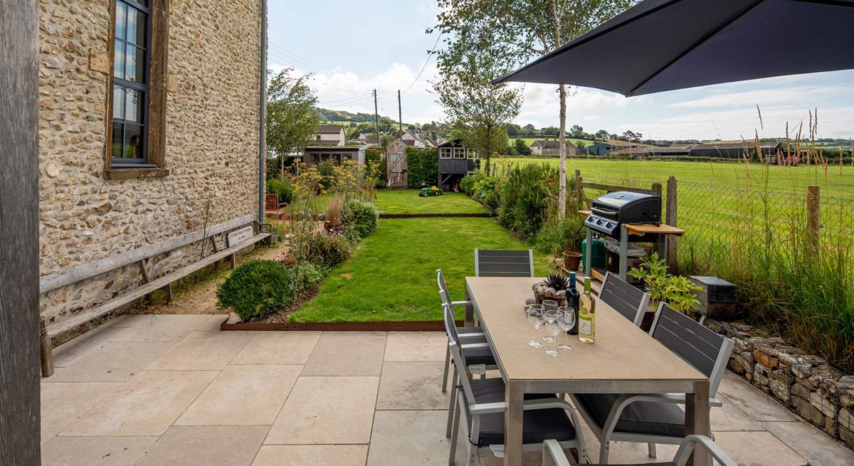 The garden looks out onto fields owned by the nearby dairy farm.