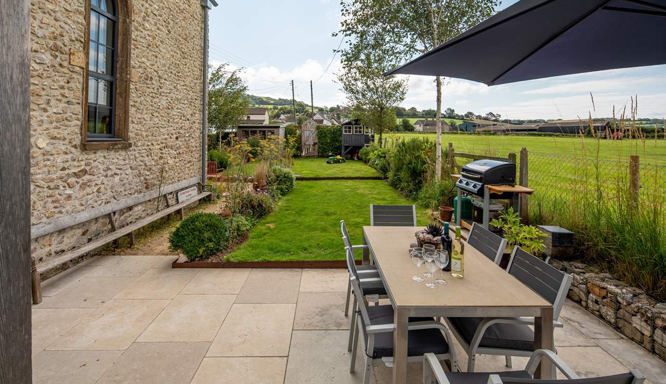 The garden looks out onto fields owned by the nearby dairy farm.