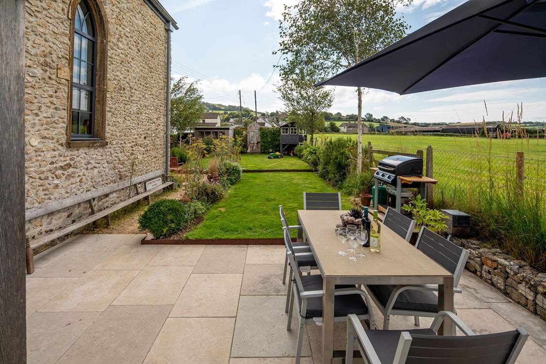 The garden looks out onto fields owned by the nearby dairy farm.