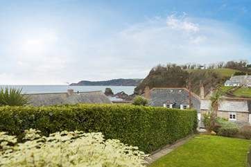 Looking out into St Austell Bay from the top of the garden.