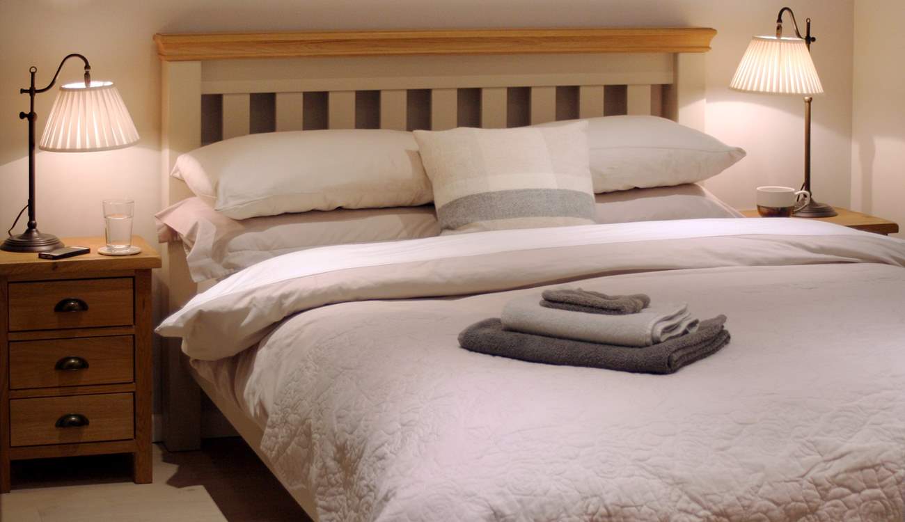 The calming second bedroom on the ground floor.