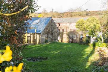 Looking back to the barn from the end of the garden.