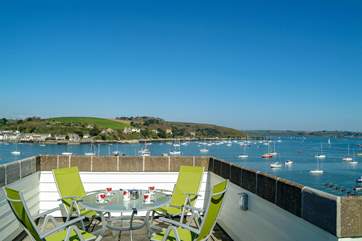 Fabulous views from the rooftop terrace to the Roseland peninsula beyond.