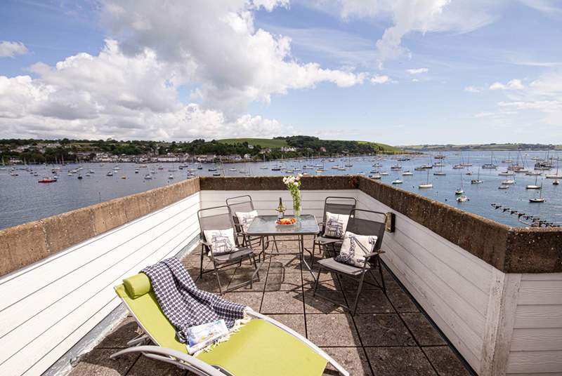 Fabulous views from the rooftop terrace to the Roseland peninsula beyond.