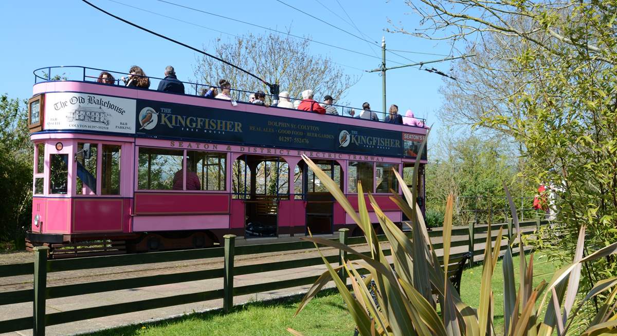 From the cabin, you can walk along the river to nearby Colyton from where you can take this gorgeous little tram to the Jurassic coast at Seaton.