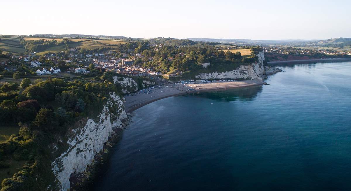 A shot of the coastline at charming Beer.