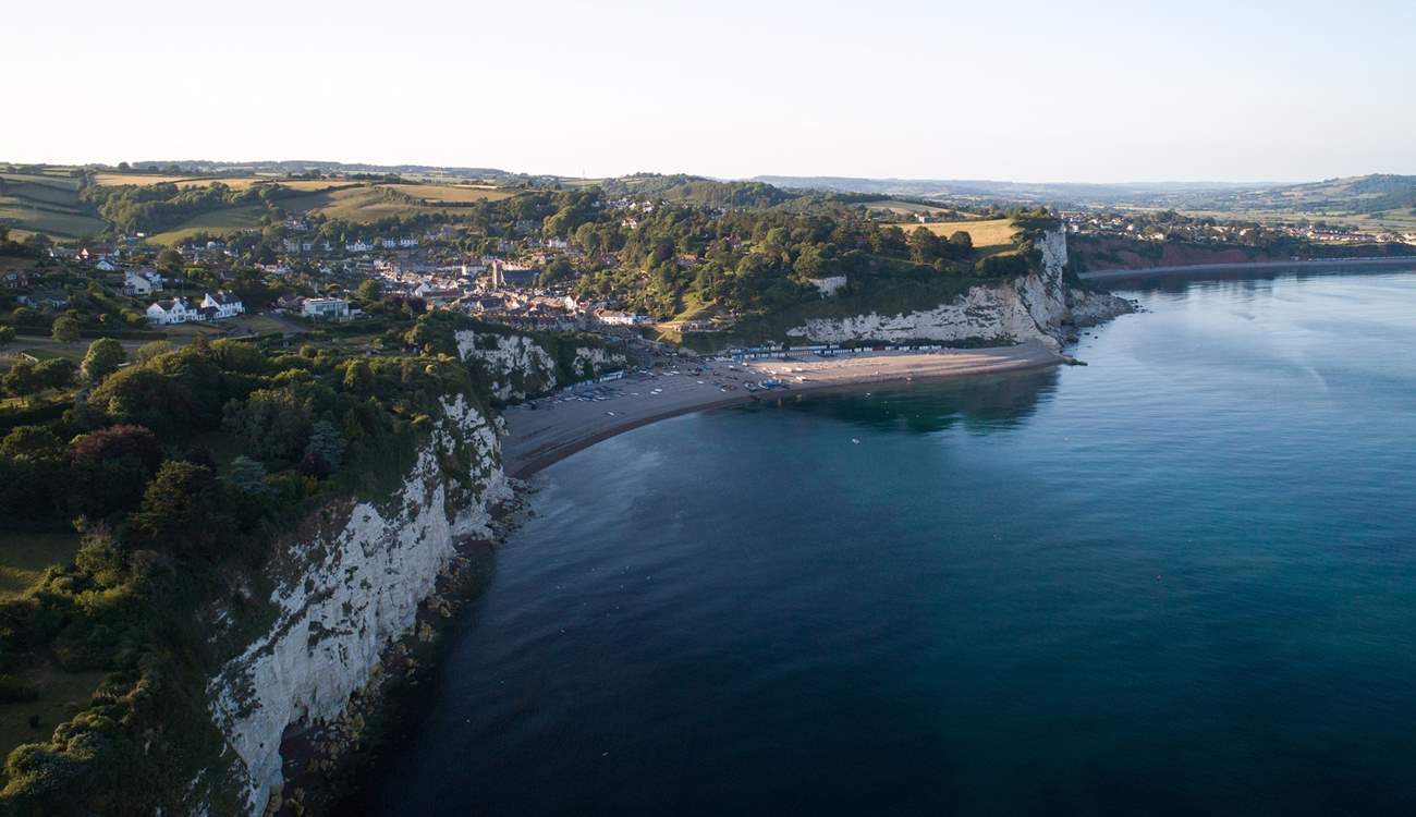 A shot of the coastline at charming Beer.