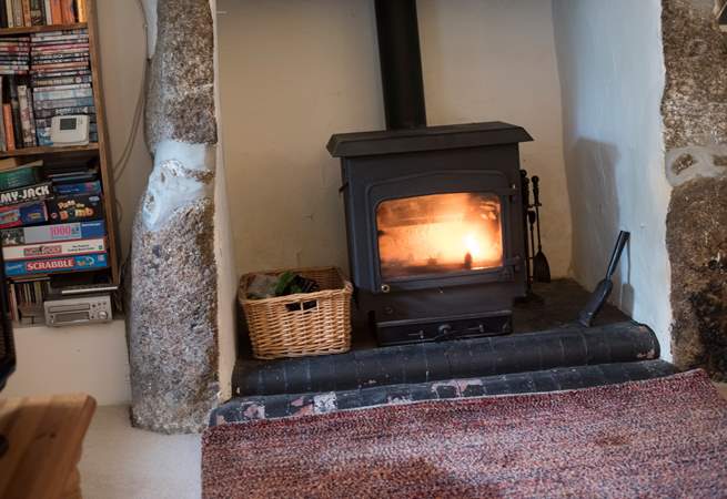 A roaring wood-burner in the sitting-room.