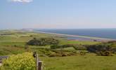 This spectacular view is of Chesil Beach, with Portland in the background taken from the Jurassic Coast road between Weymouth and Bridport; fabulous views in both directions. - Thumbnail Image