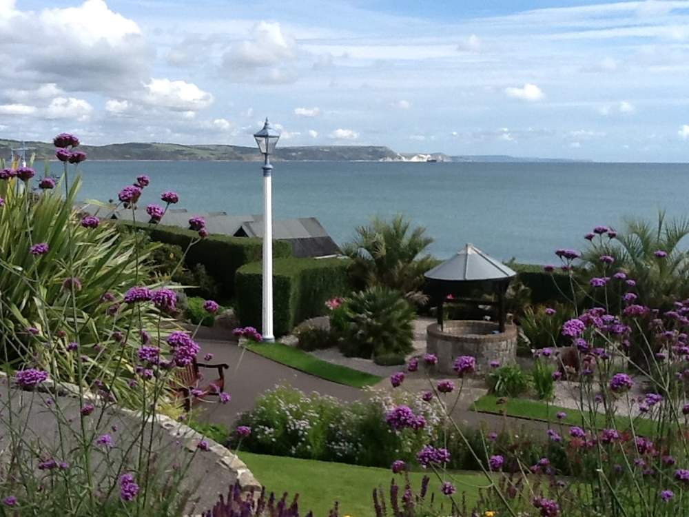 The Jurassic Coast as viewed from Greenhill Gardens at Weymouth.