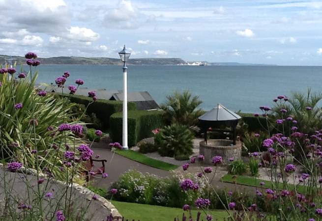 The Jurassic Coast as viewed from Greenhill Gardens at Weymouth.