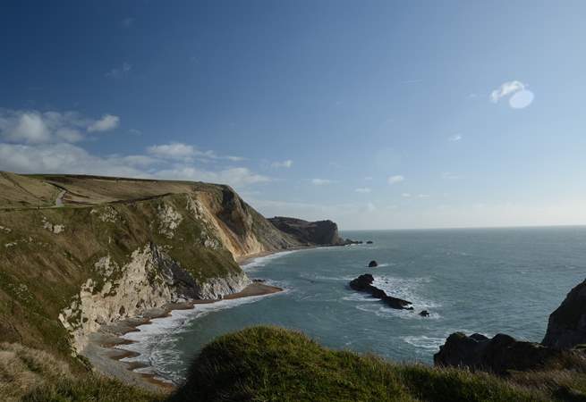 The magnificent Jurassic Coast, looking east from Durdle Door.