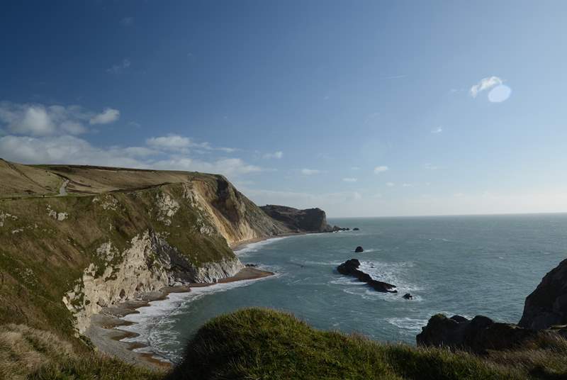 The magnificent Jurassic Coast, looking east from Durdle Door.