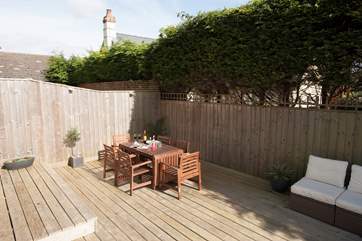The deck is sun-drenched.