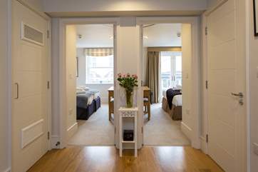 Step into the spacious entrance hall and be prepared to be wowed. Both bedrooms and family bathroom lead off from this area.
