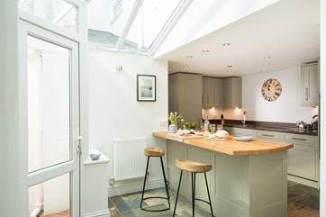 The breakfast-bar is a great place for quick meals or food prep.