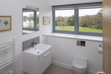 The large family bathroom also offers stunning views.