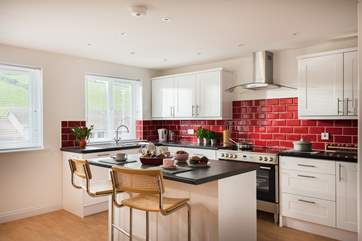The kitchen-area has plenty of space for preparing big family meals.