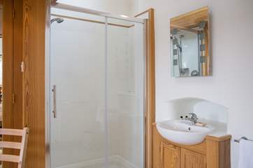 The shower cubicle and wash-basin in the master bedroom.
