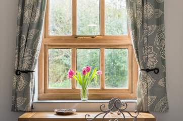 This window looks out over the lawn to the stream.