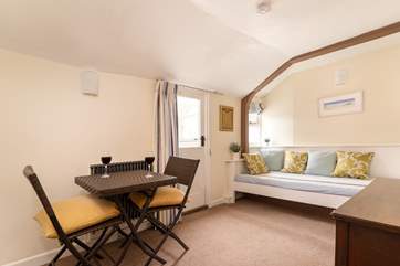 The sitting area on the first floor is a quiet space for a holiday read.