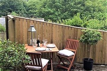 A private outside eating area over looks the Lamorna Valley.