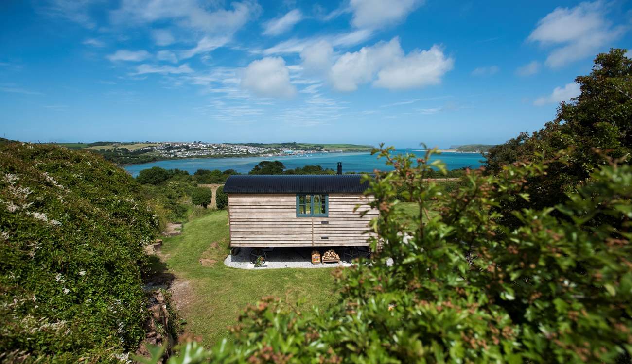 Tregwelan Shepherd's Hut has a wonderful view of the Camel Estuary.
